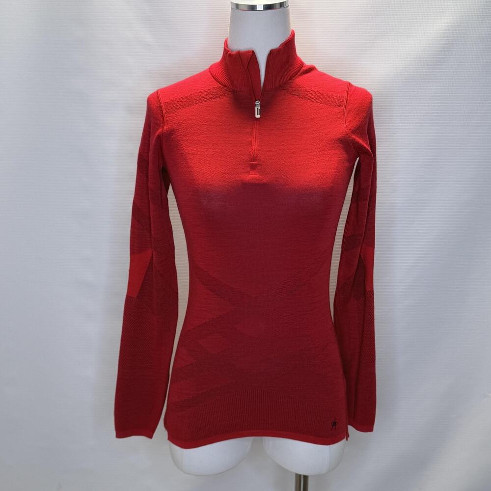 Smartwool Intraknit 200 Pullover Womens Small Red 1/4 Zip Base Layer Shirt